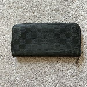 Louis Vuitton Black Damier Leather Zip Around Wallet